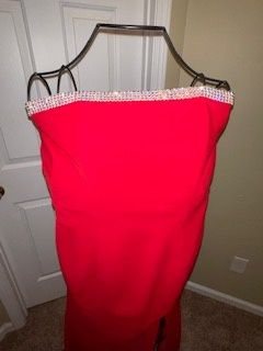 Jovani Size 4 Prom Strapless Red Side Slit Dress on Queenly