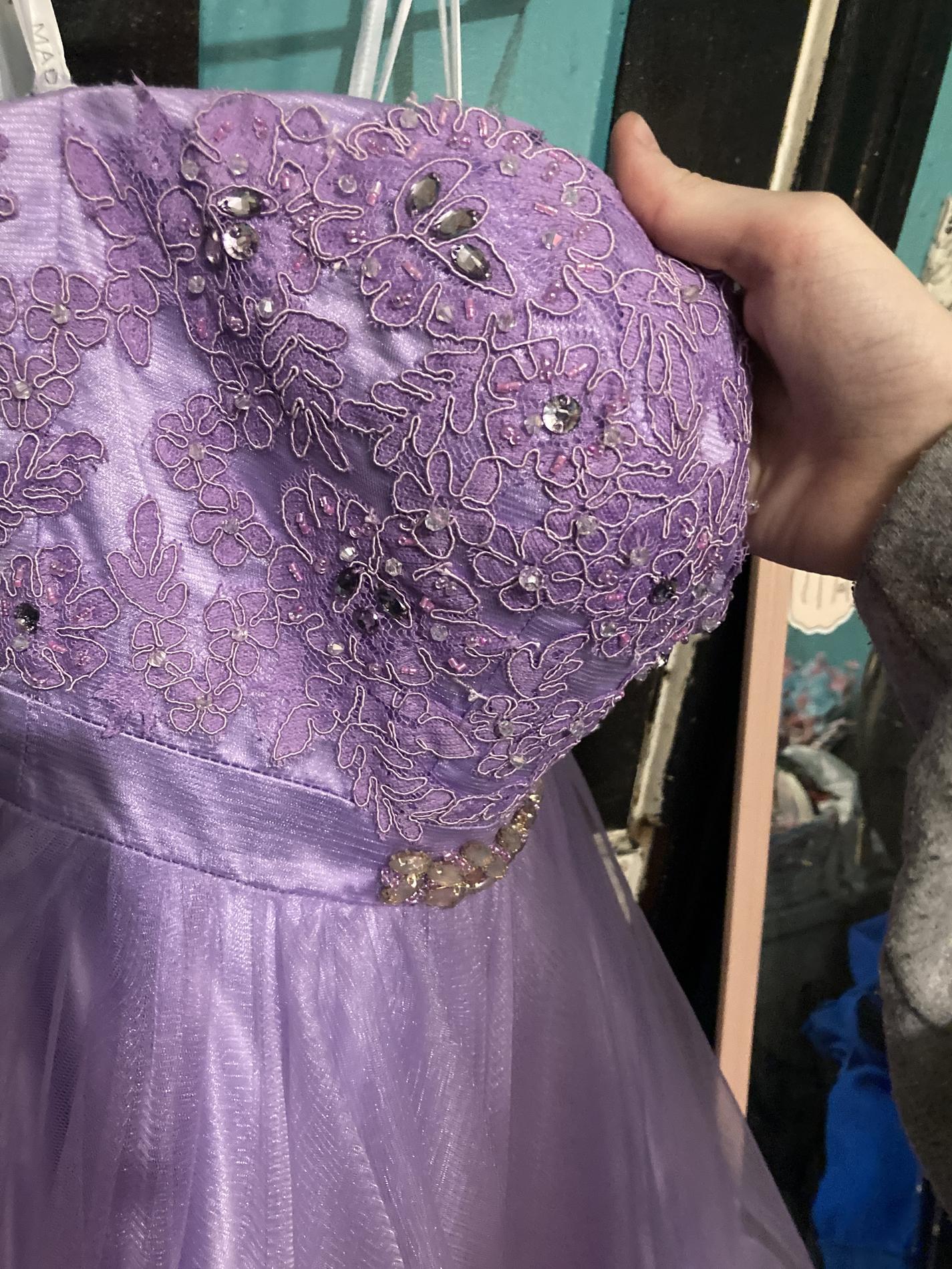 Madison James Size 2 Prom Lace Purple Ball Gown on Queenly