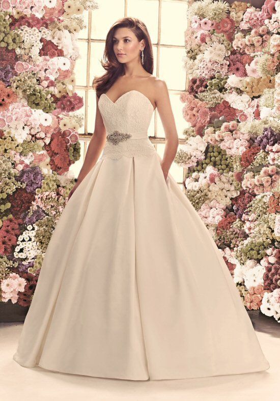 Style 1916 Mikaella Size 14 Wedding Satin White Ball Gown on Queenly