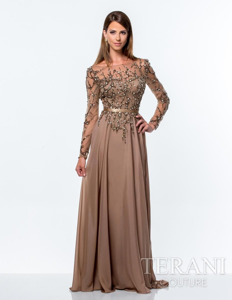 Style 151M0361A Terani Size 10 Pageant Nude Ball Gown on Queenly