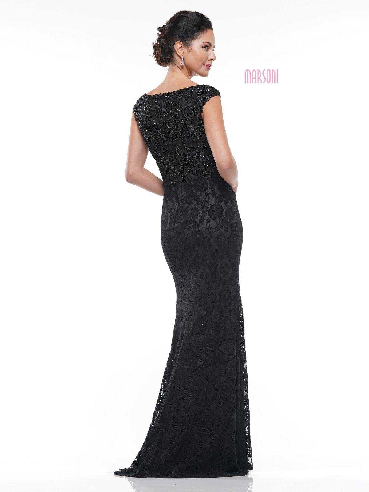 Style MV1019 Colors Size 4 Pageant Cap Sleeve Lace Black Mermaid Dress on Queenly