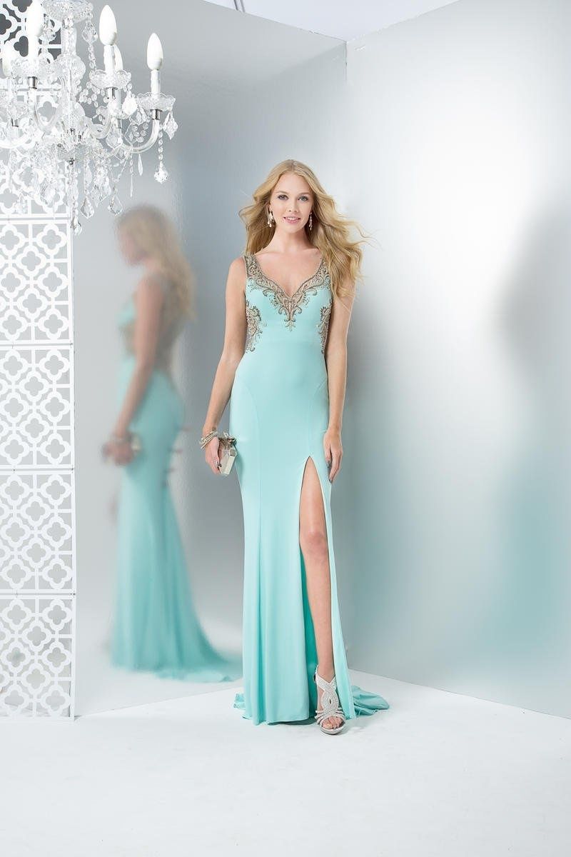 Style 1356 Colors Size 4 Prom Sequined Turquoise Blue Mermaid Dress on Queenly