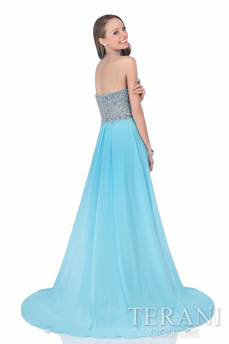 Style 1612P0555 Terani Size 14 Prom Strapless Sequined Light Blue A-line Dress on Queenly