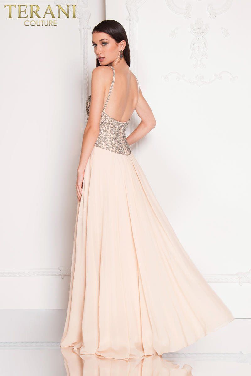 Style 1812P5379 Terani Size 2 Prom Sequined Nude A-line Dress on Queenly