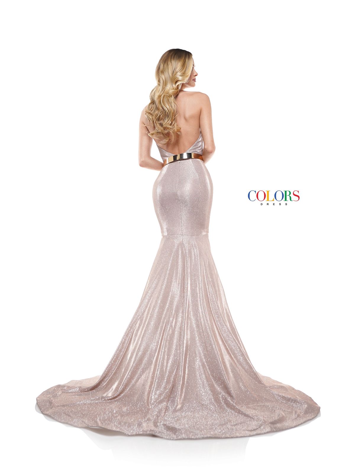 Style 2287 Colors Size 8 Prom Halter Sequined Rose Gold Mermaid Dress on Queenly