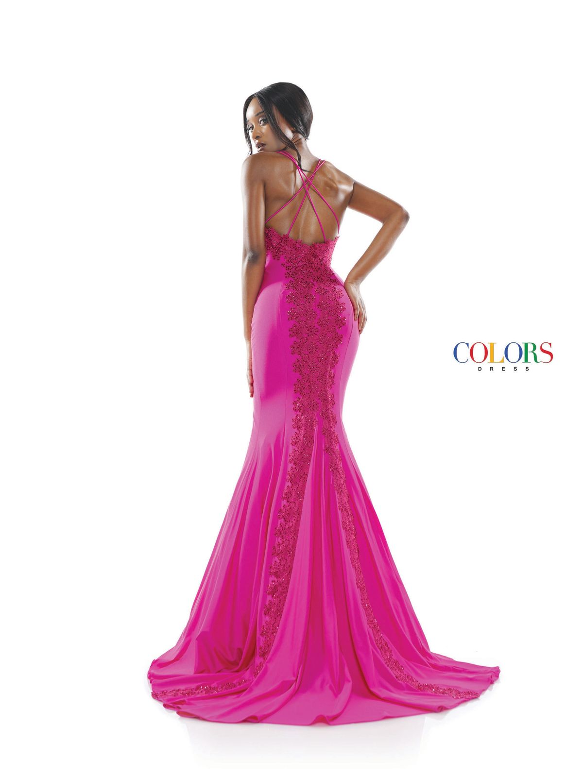 Style 2302 Colors Size 10 Prom Lace Hot Pink Mermaid Dress on Queenly