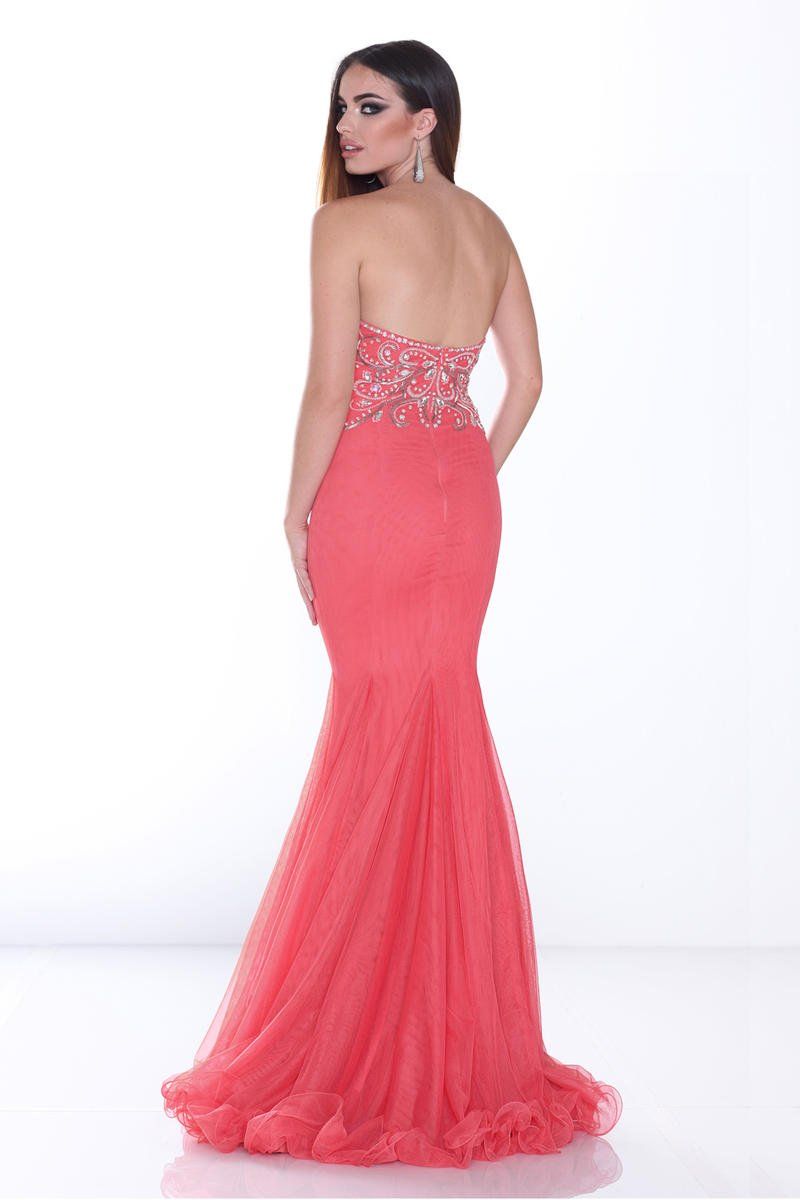 Style 30483 Impression Size 2 Prom Strapless Sequined Coral Mermaid Dress on Queenly