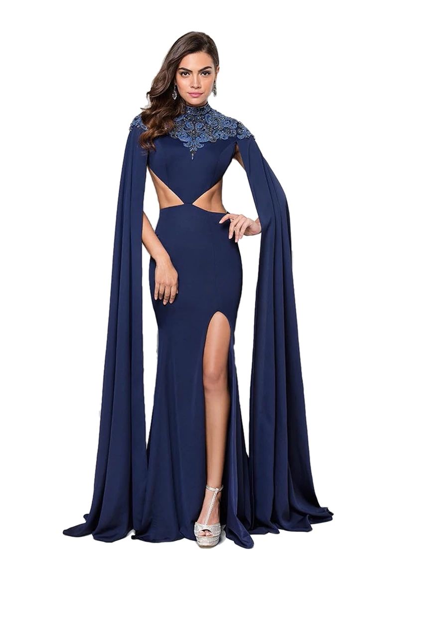 Style 1713E3323 Terani Size 6 Prom Navy Blue Mermaid Dress on Queenly