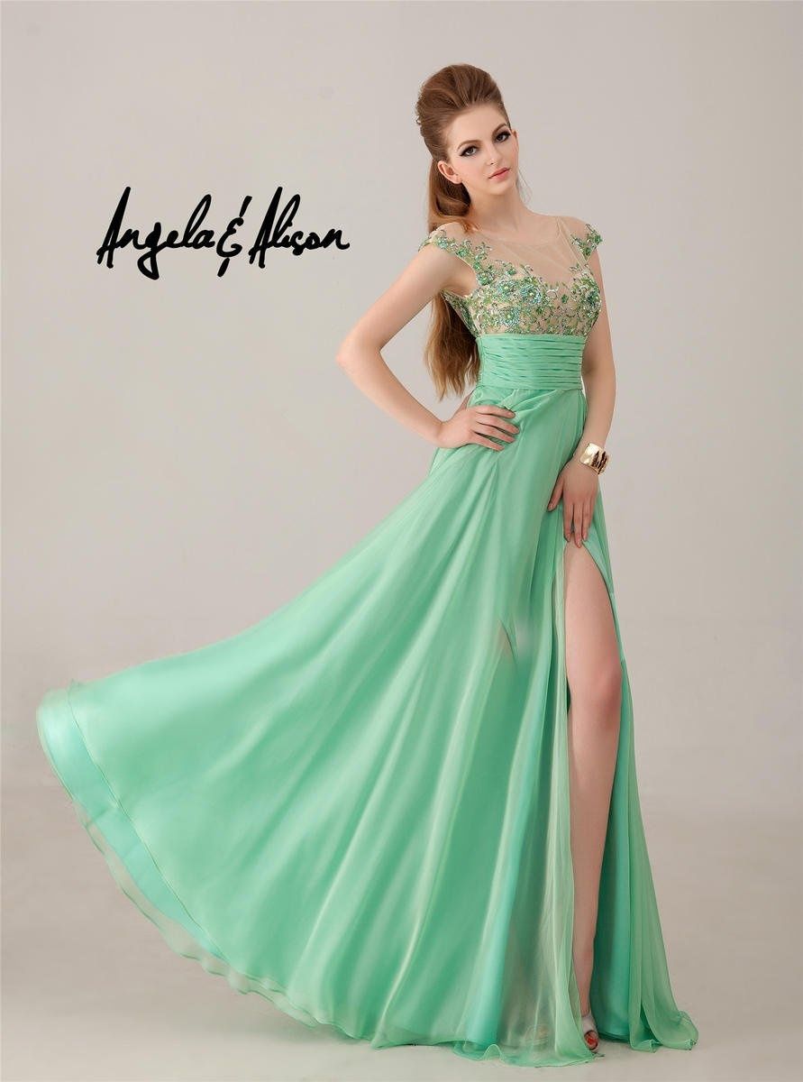 Style 41007 Angela and Alison Size 12 Prom Light Green A-line Dress on Queenly
