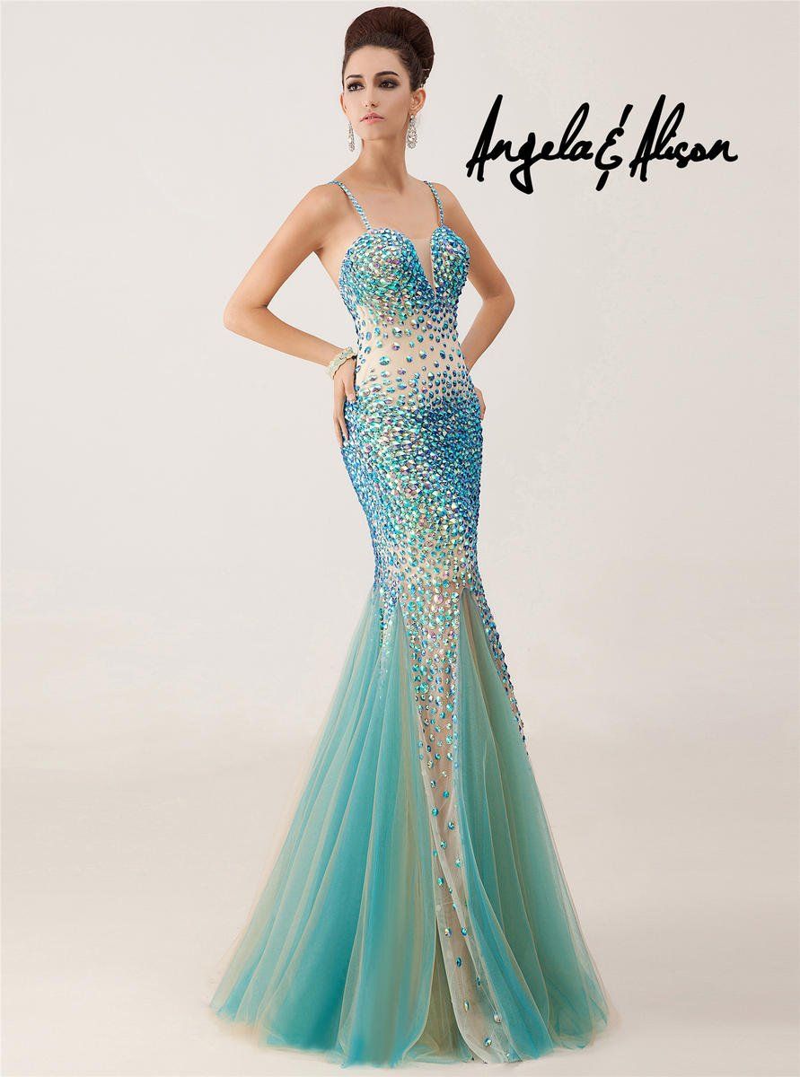 Style 41009 Angela and Alison Size 8 Prom Blue Mermaid Dress on Queenly