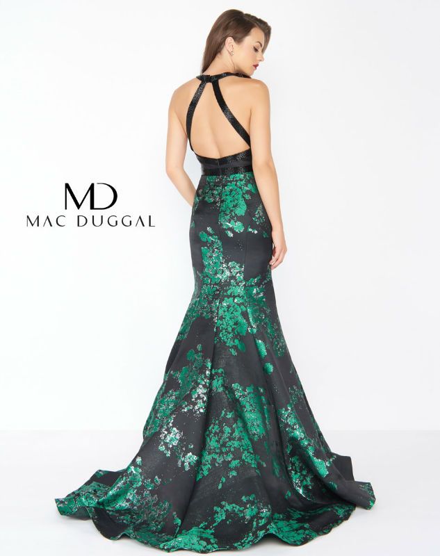 Style 48727 Mac Duggal Size 8 Prom Plunge Lace Green Mermaid Dress on Queenly