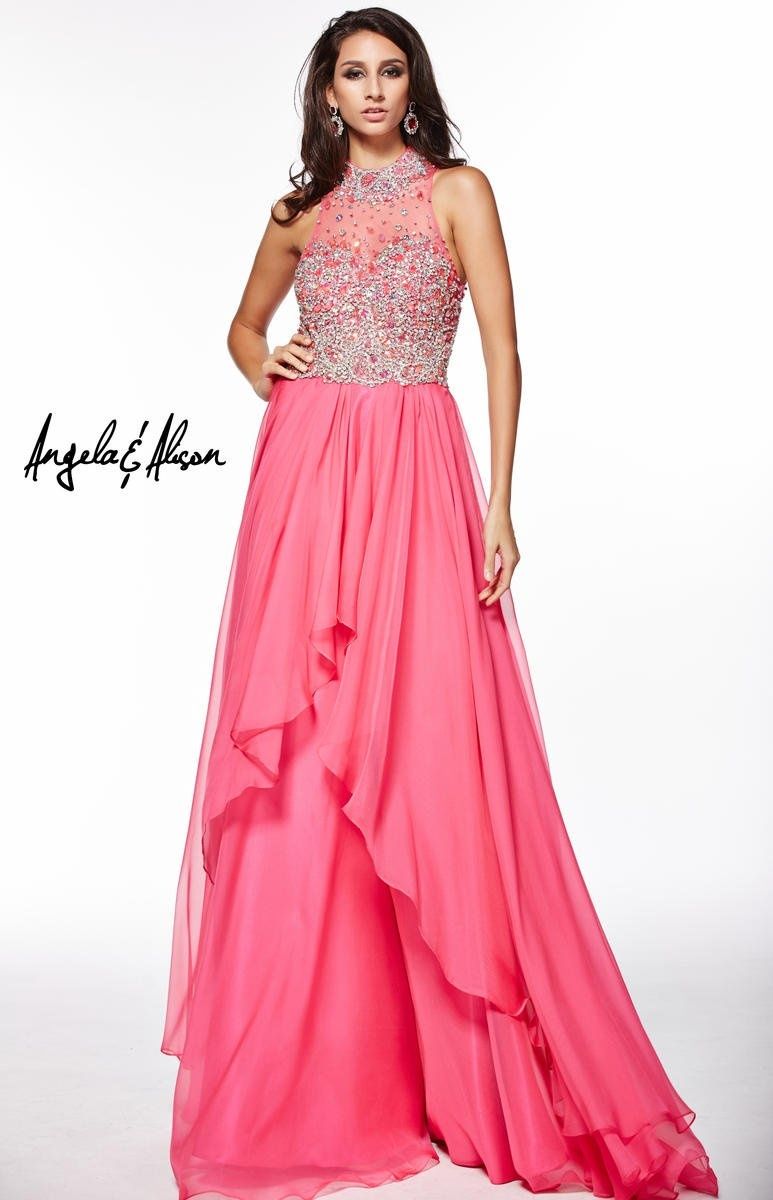 Style 51046 Angela and Alison Size 10 Prom Sequined Hot Pink A-line Dress on Queenly