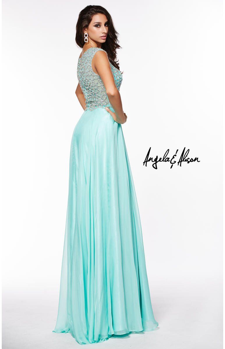 Style 51050 Angela and Alison Size 12 Prom Sequined Turquoise Blue A-line Dress on Queenly