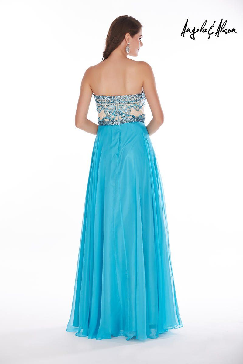 Style 61002 Angela and Alison Plus Size 18 Prom Strapless Sequined Turquoise Blue A-line Dress on Queenly