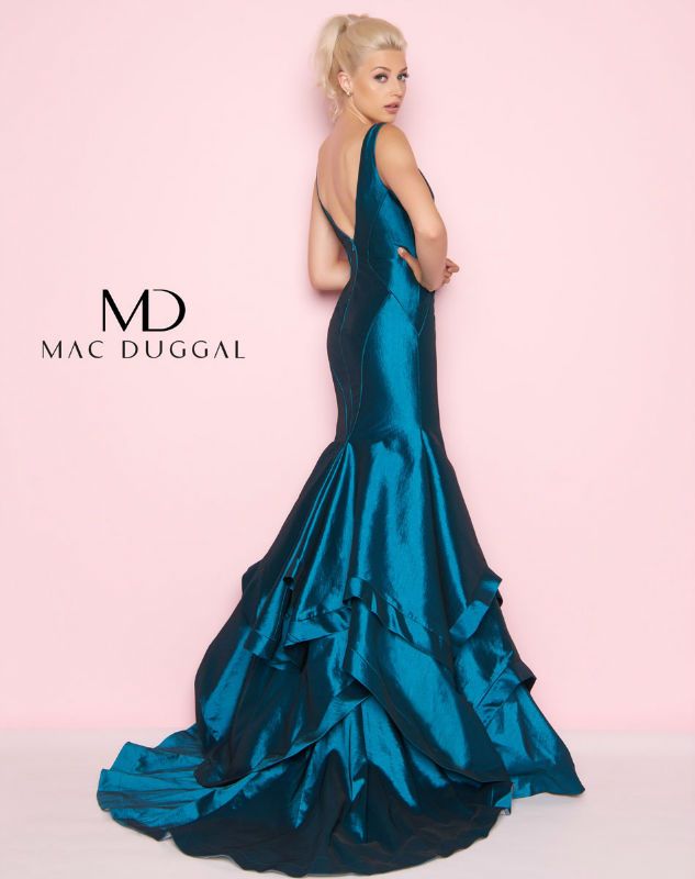 Style 62903 Mac Duggal Size 14 Prom Satin Blue Mermaid Dress on Queenly