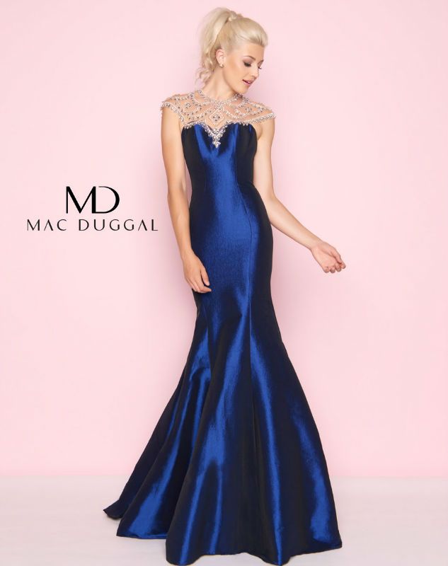 Style 66492 Mac Duggal Plus Size 16 Prom Sequined Royal Blue Mermaid Dress on Queenly