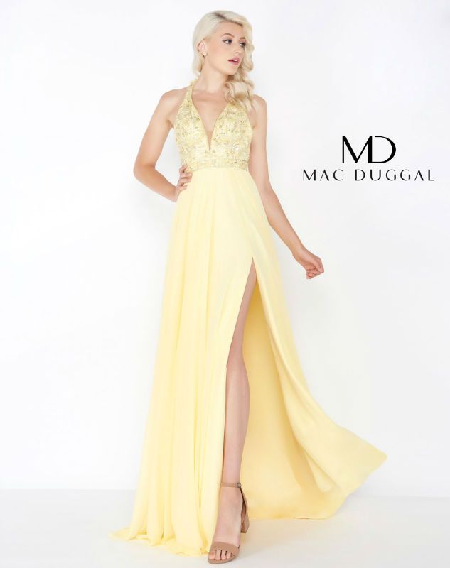 Style 79185M Mac Duggal Size 6 Prom Yellow A-line Dress on Queenly