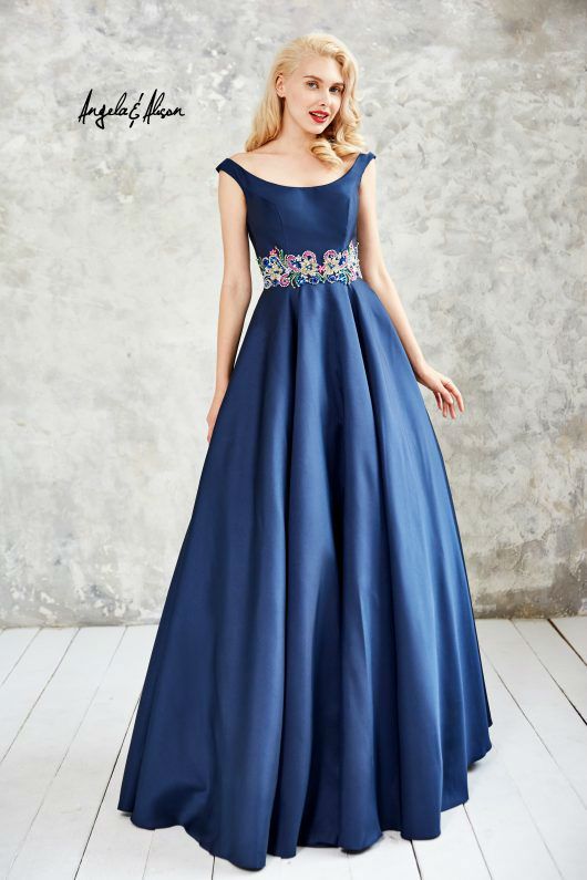 Style 771081 Angela and Alison Plus Size 18 Prom Satin Navy Blue A-line Dress on Queenly