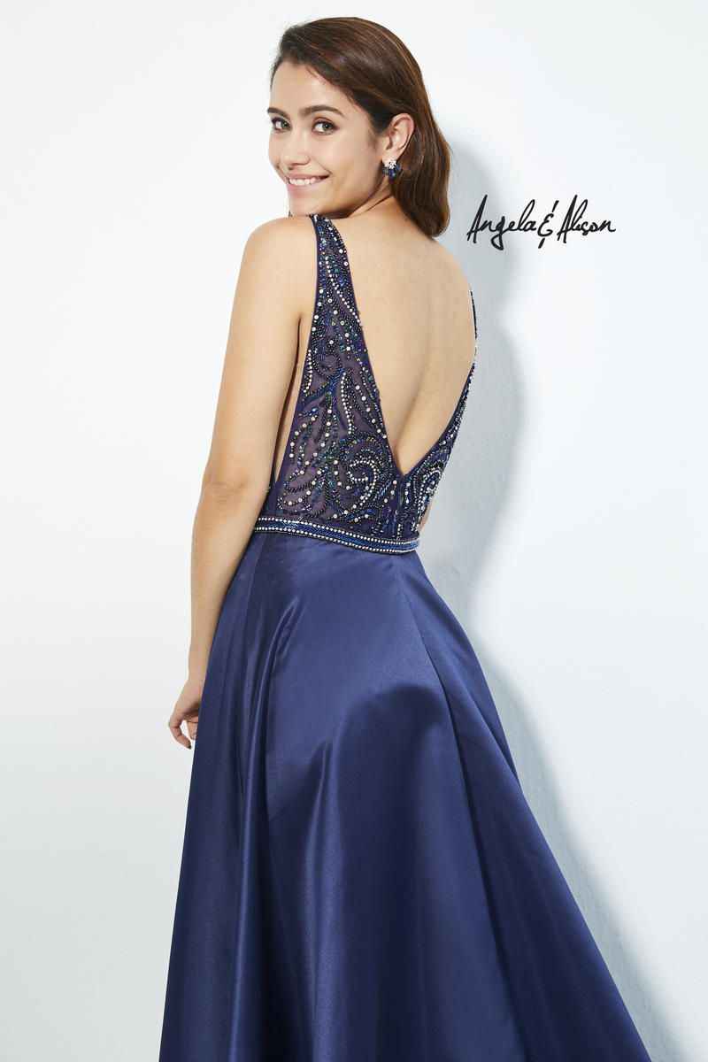 Style 81063 Angela and Alison Plus Size 16 Prom Satin Royal Blue Formal Jumpsuit on Queenly