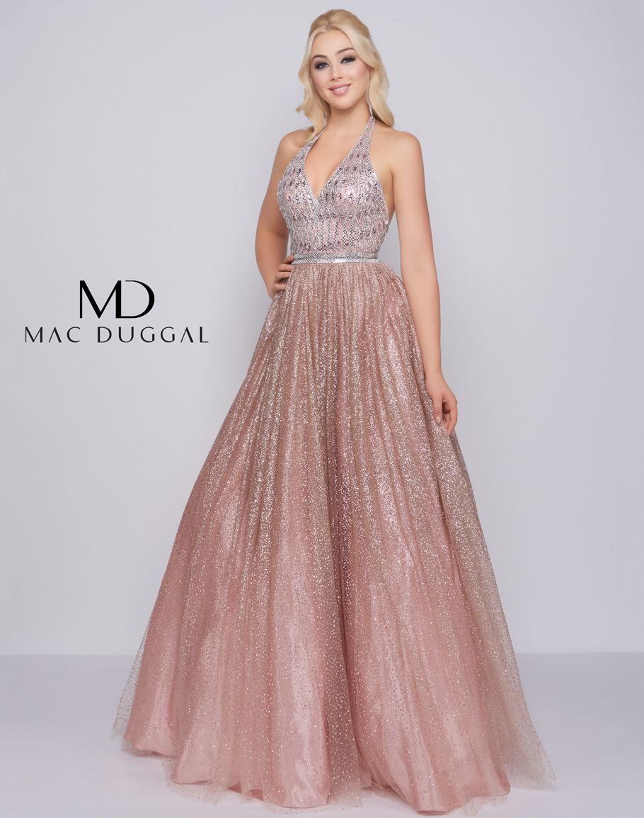 Style MD78503 Mac Duggal Size 2 Prom Halter Sequined Light Pink A-line Dress on Queenly