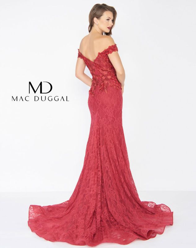 Style MDR41266 Mac Duggal Size 14 Prom Off The Shoulder Lace Red Mermaid Dress on Queenly