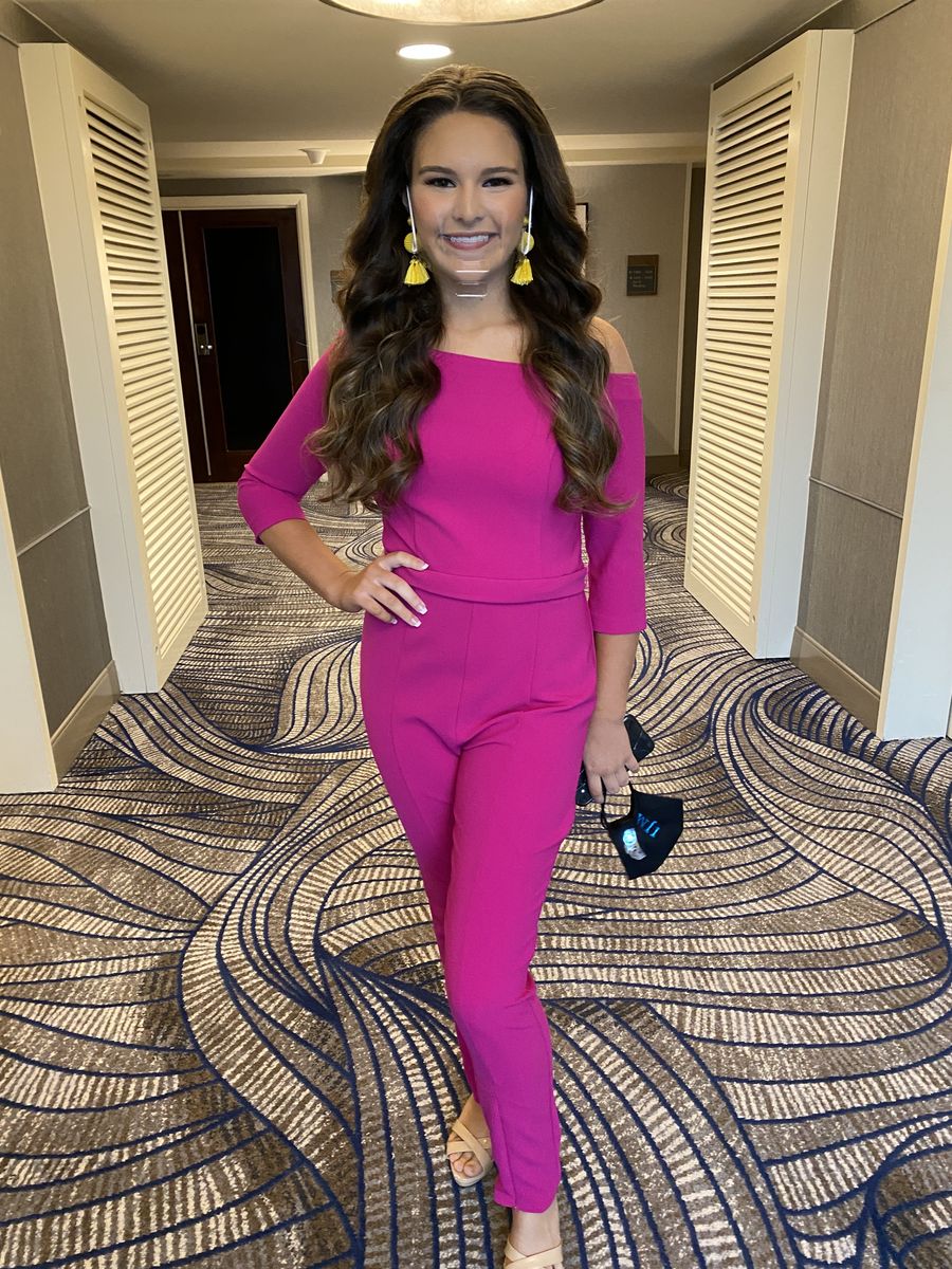 Jovani Size 6 Homecoming Long Sleeve Hot Pink Formal Jumpsuit on Queenly