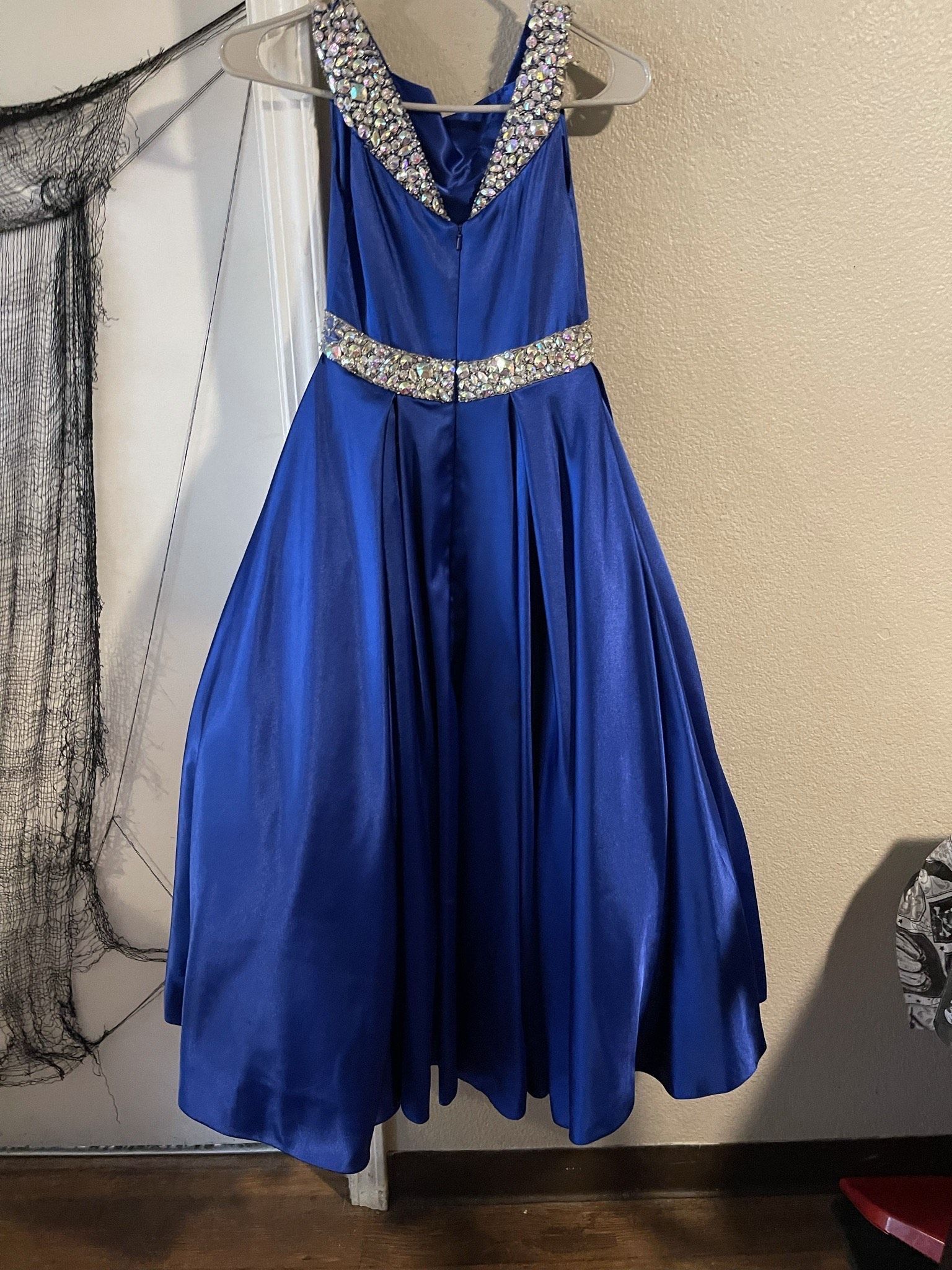 Girls Size 8 High Neck Blue Ball Gown on Queenly