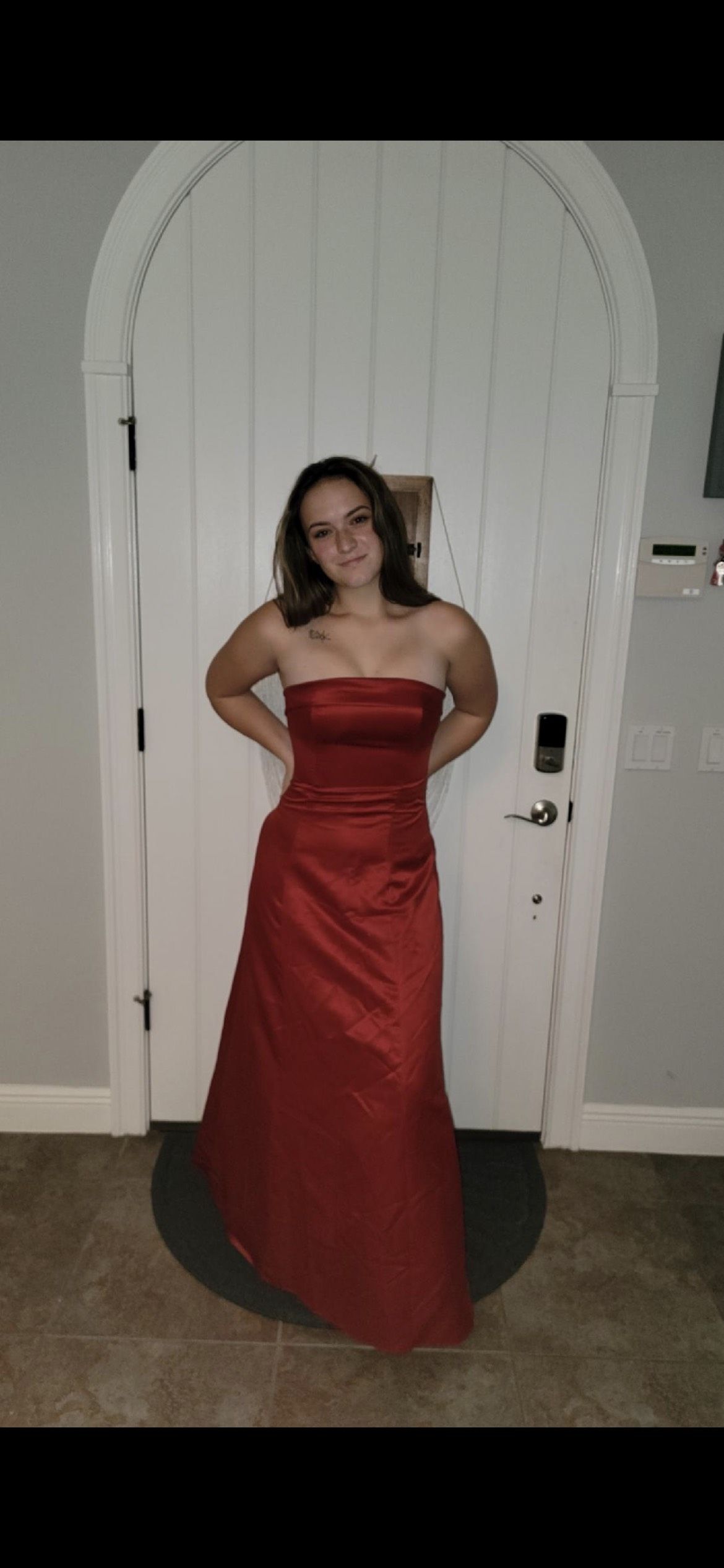 Size 6 Strapless Red Floor Length Maxi on Queenly