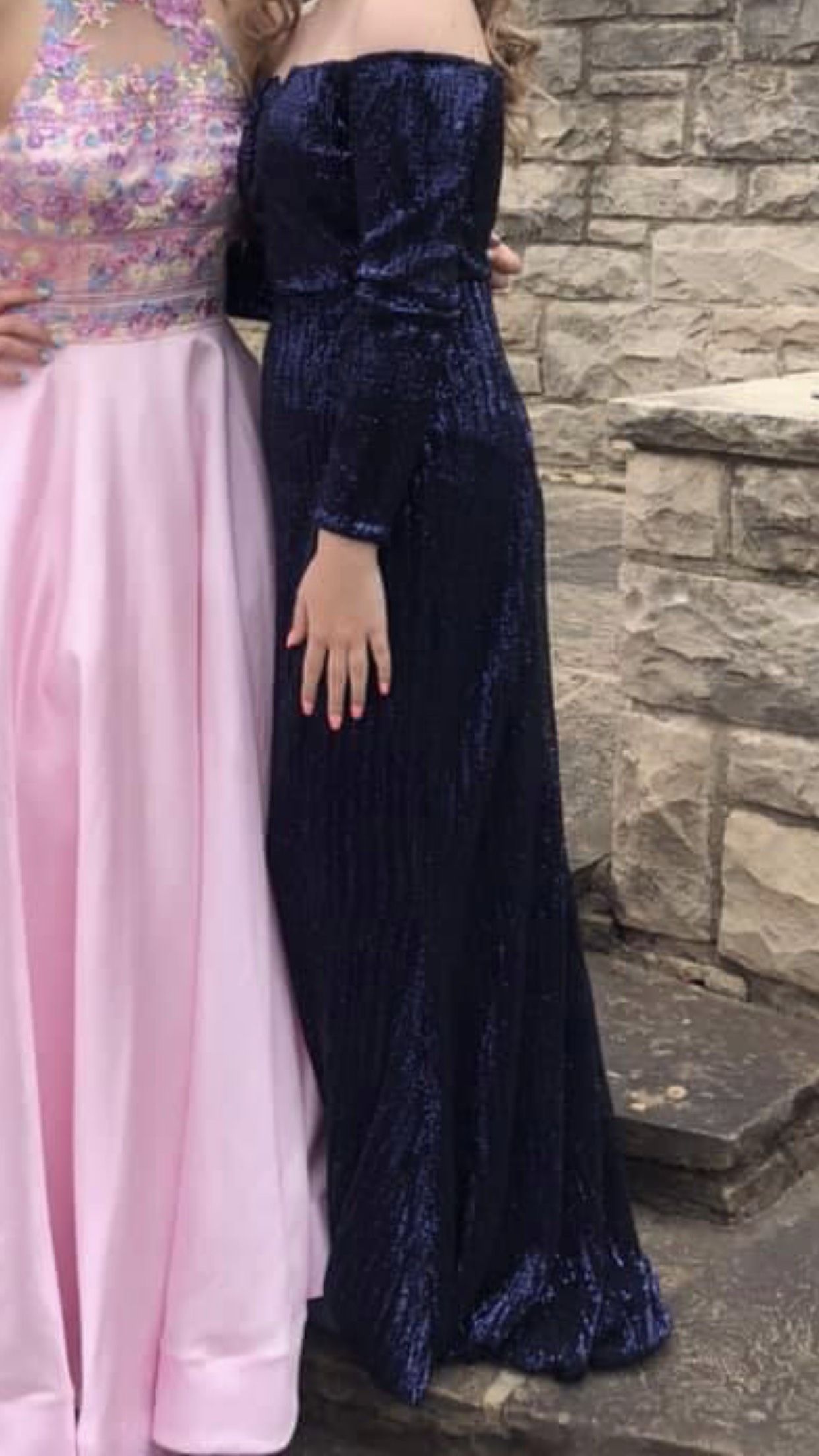 Size 6 Prom Sequined Blue Floor Length Maxi on Queenly