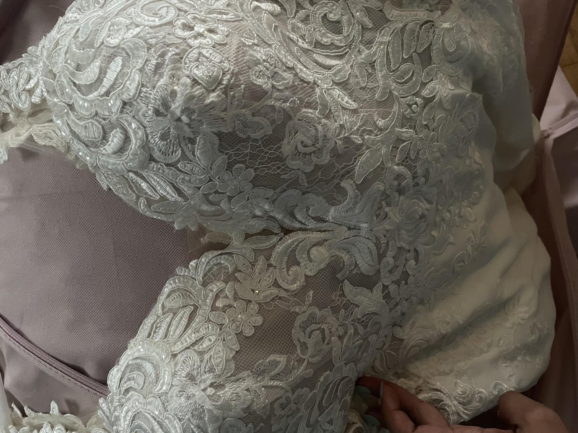 Stella York Size 14 Wedding Plunge White Floor Length Maxi on Queenly