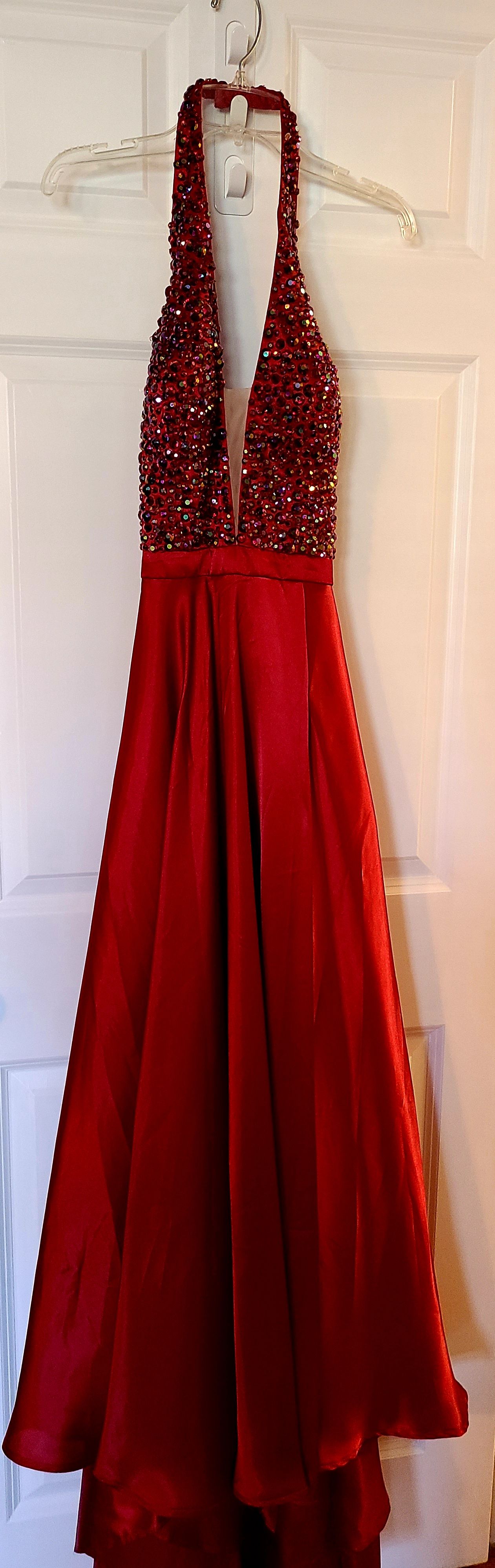 Sherri Hill Size 8 Prom Plunge Sequined Red Side Slit Dress on Queenly