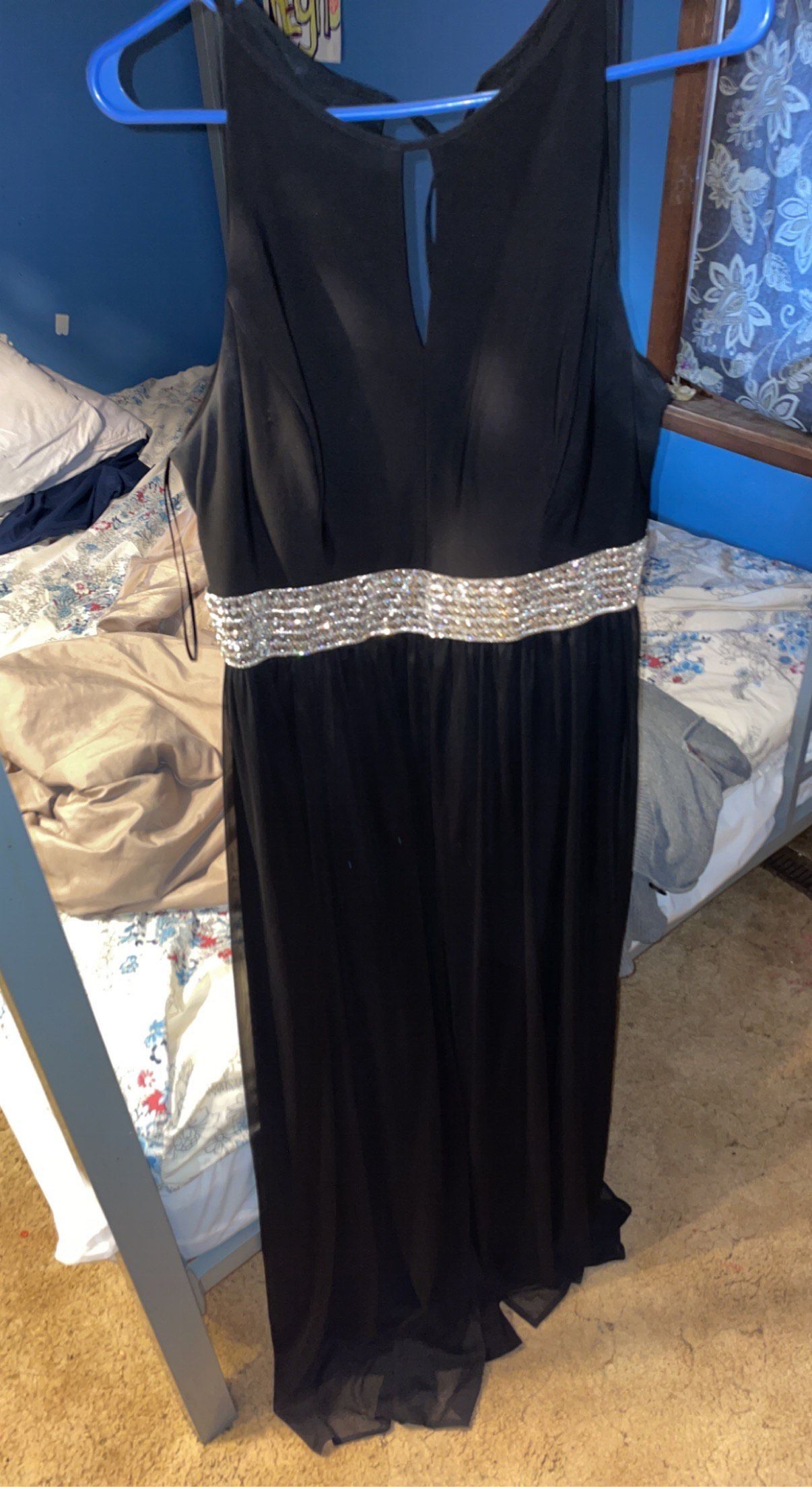Size 14 Prom High Neck Sequined Black Floor Length Maxi on Queenly