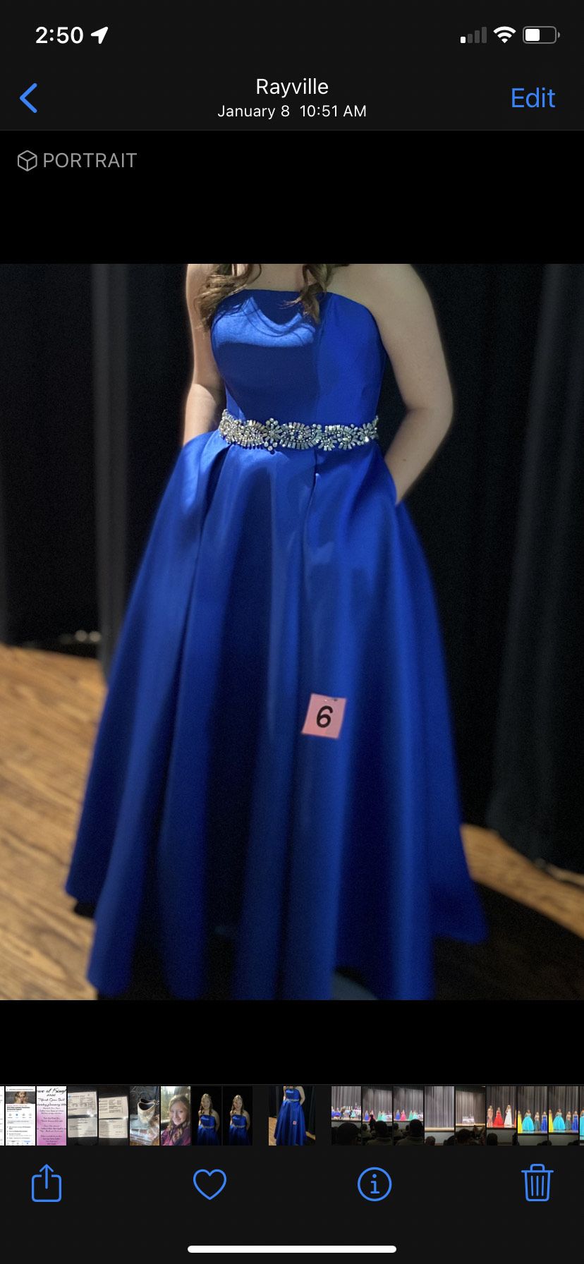 Size 8 Prom Strapless Sequined Royal Blue A-line Dress on Queenly