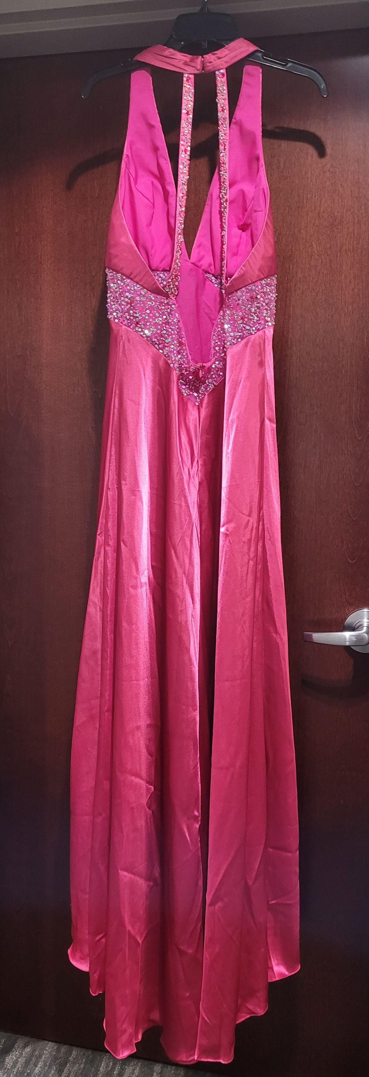 Style 8239 Mori Lee Paparrazi Plus Size 18 Bridesmaid Halter Satin Hot Pink Floor Length Maxi on Queenly