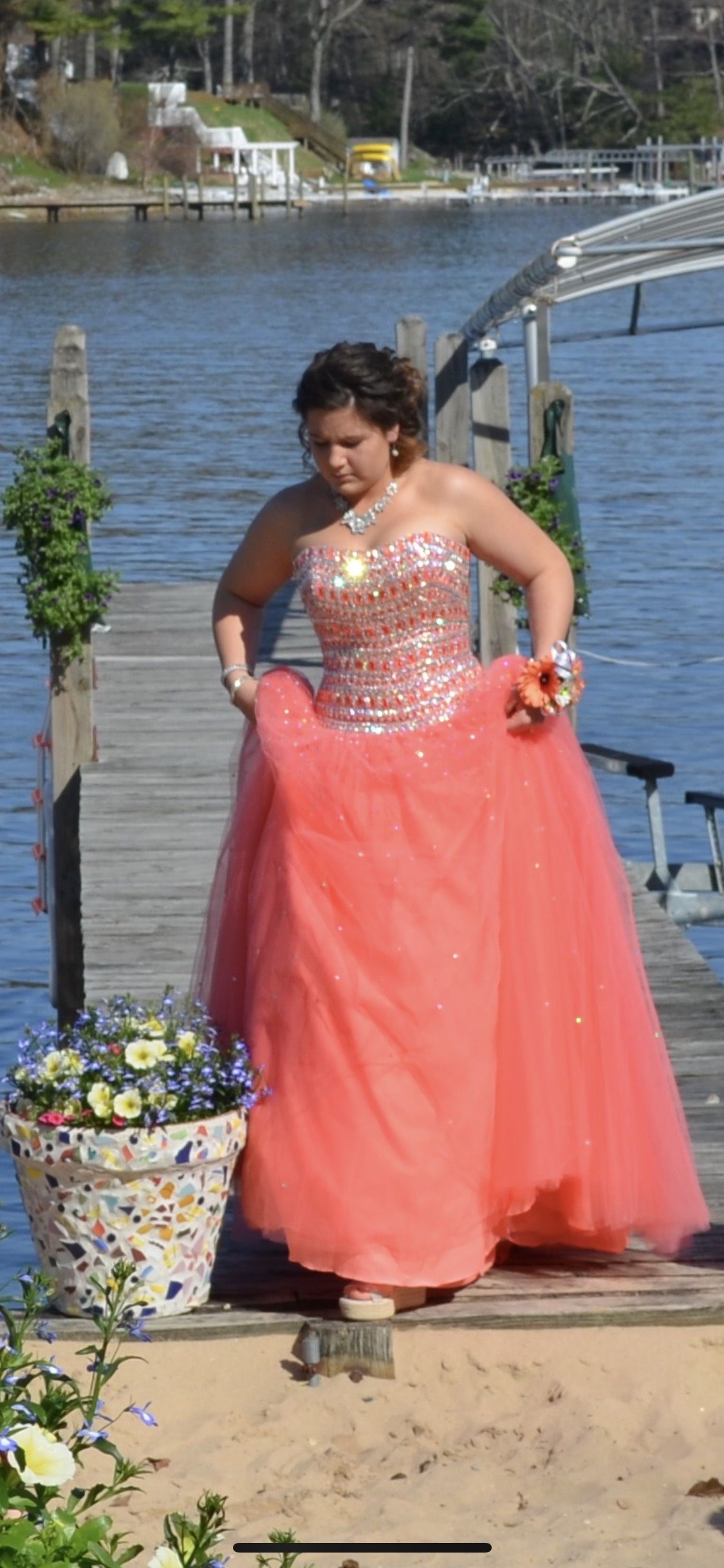 MoriLee Size 8 Coral Ball Gown on Queenly
