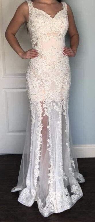 Sherri Hill Size 4 Wedding Lace White Floor Length Maxi on Queenly