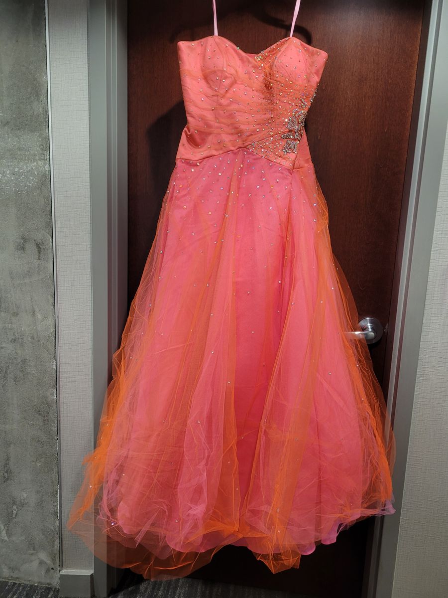 Style 8277 MoriLee Size 14 Prom Strapless Coral A-line Dress on Queenly