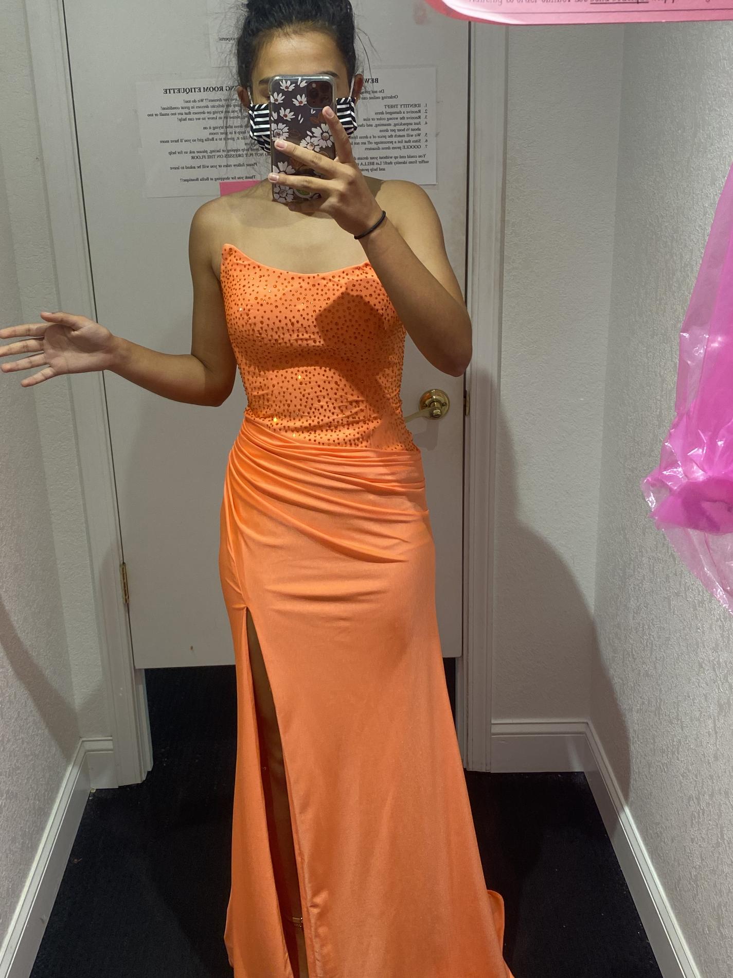 Sherri Hill Size 2 Prom Strapless Sequined Orange Side Slit Dress on Queenly