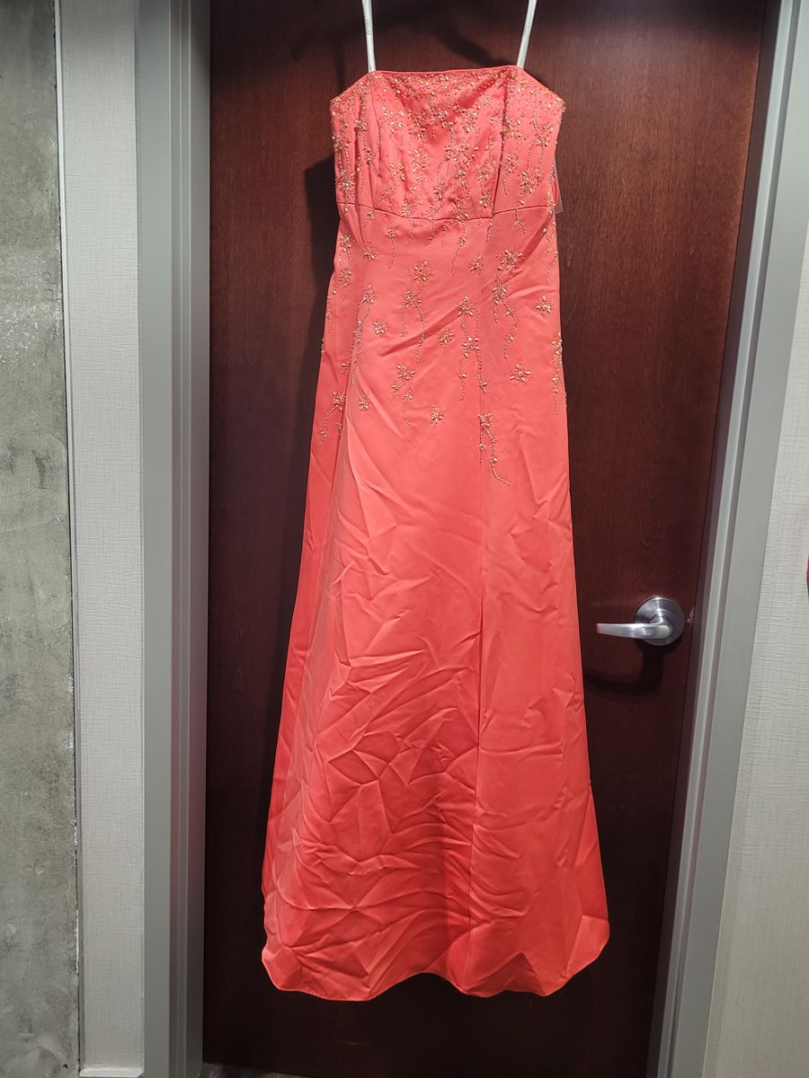Style 9137 Faviana Size 14 Prom Sequined Coral A-line Dress on Queenly