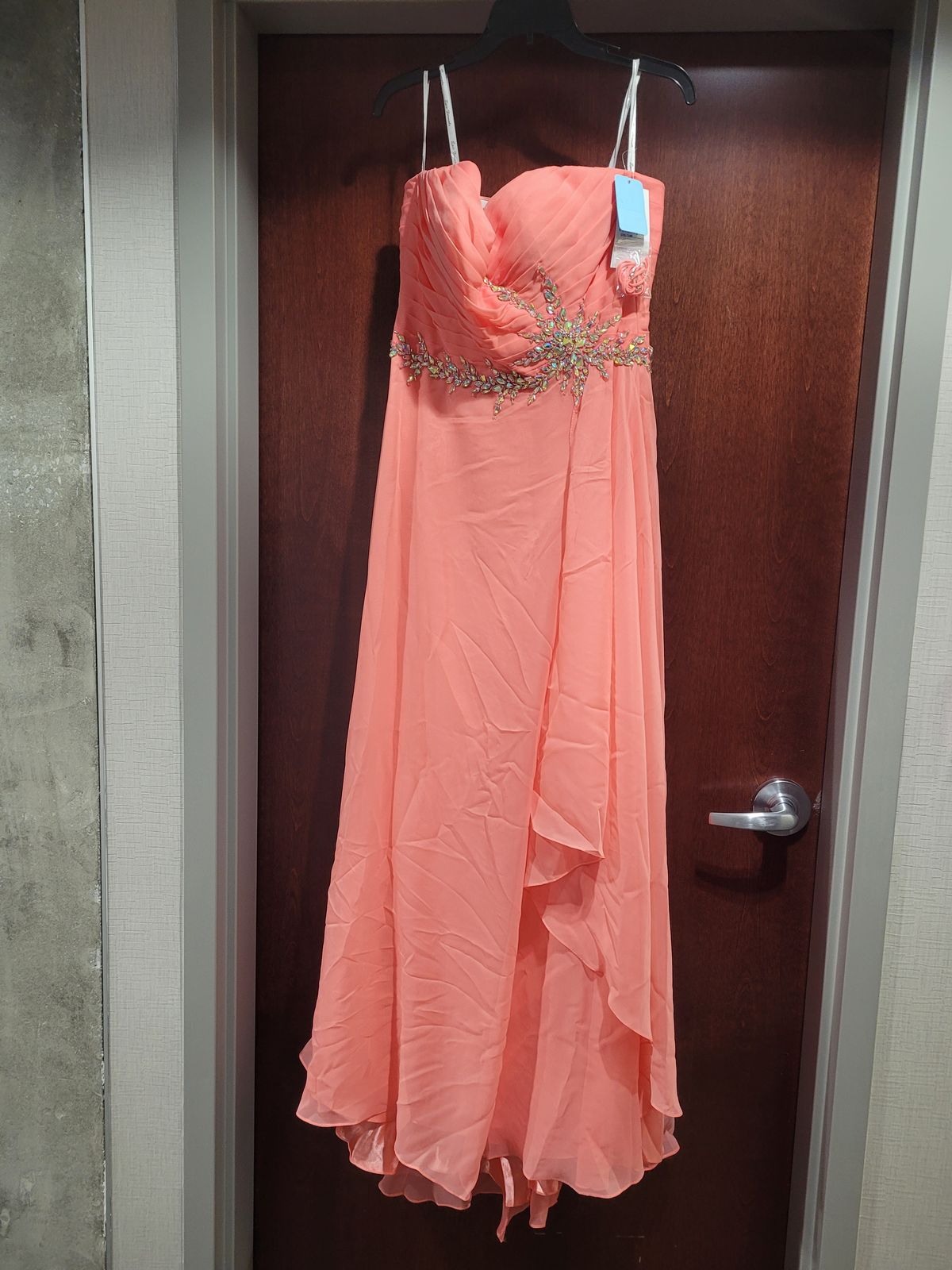 Style 3748 Epic Formals by Karishma Creations Size 14 Bridesmaid Strapless Sequined Coral Floor Length Maxi on Queenly