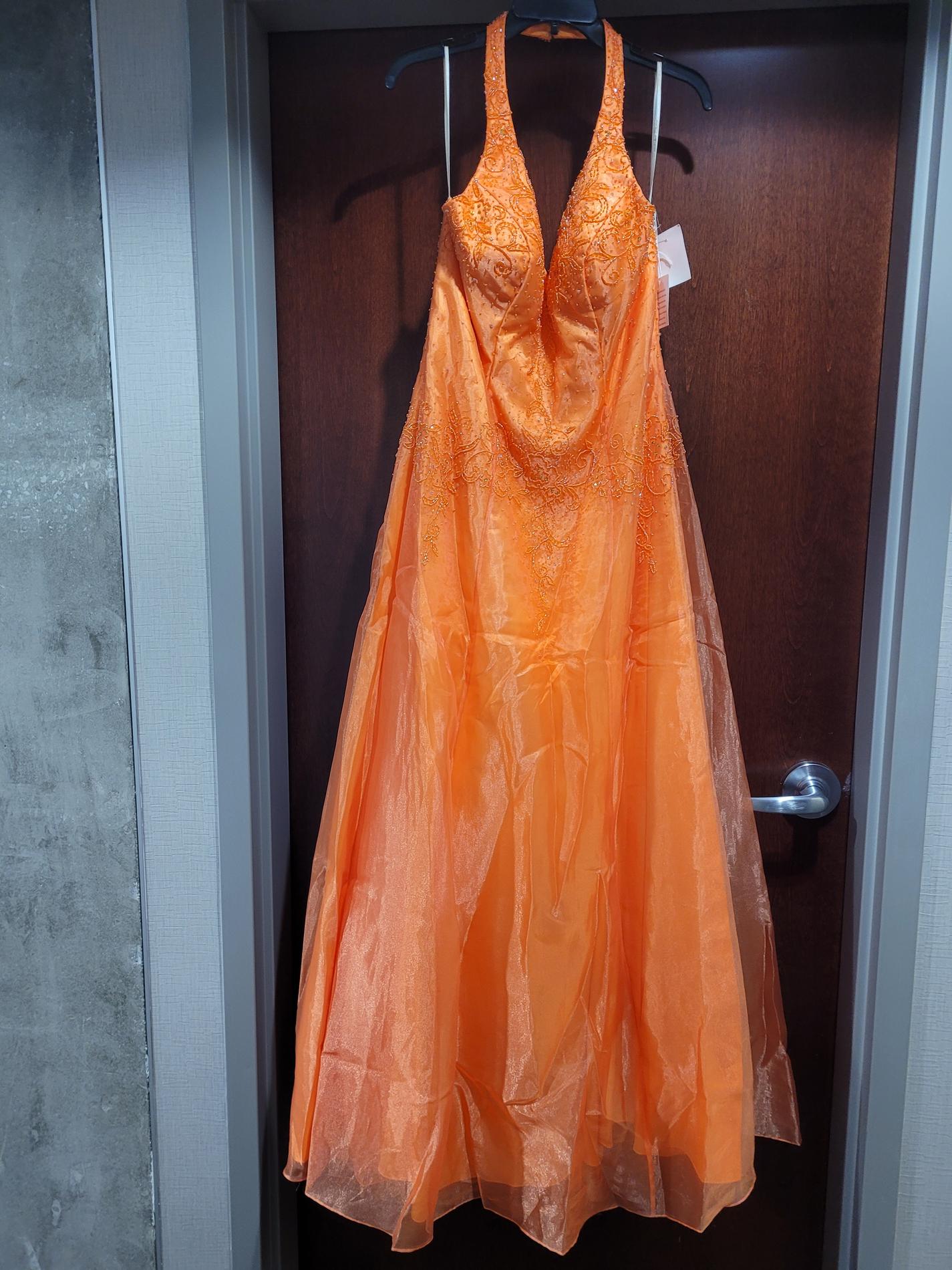 Style K8422D Mac Duggal Size 14 Halter Orange A-line Dress on Queenly