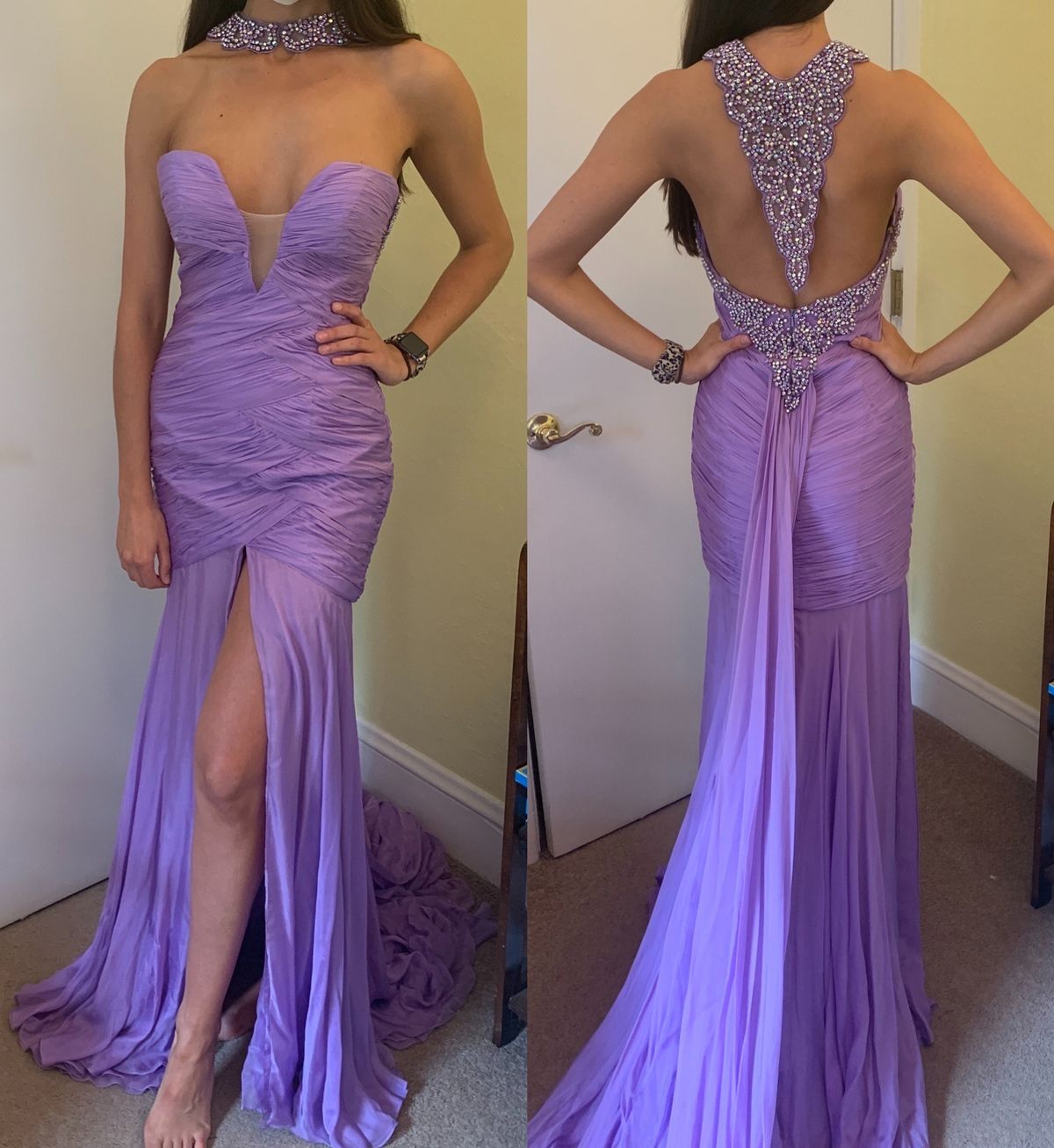 Mac Duggal Size 4 Pageant Strapless Sequined Purple Dress With Train on Queenly