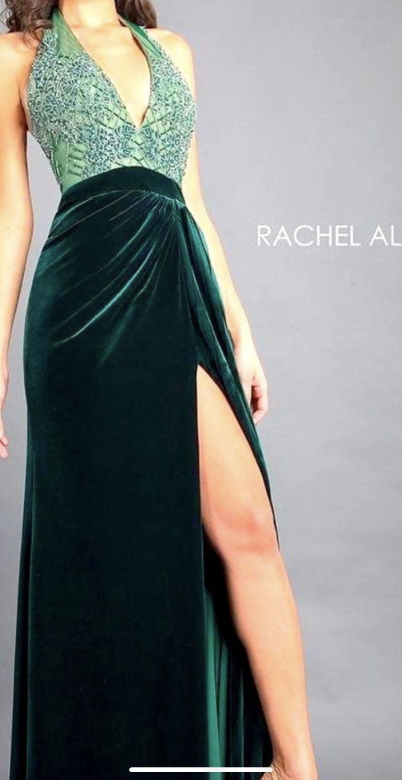 Rachel Allan Size 2 Halter Velvet Emerald Green Floor Length Maxi on Queenly