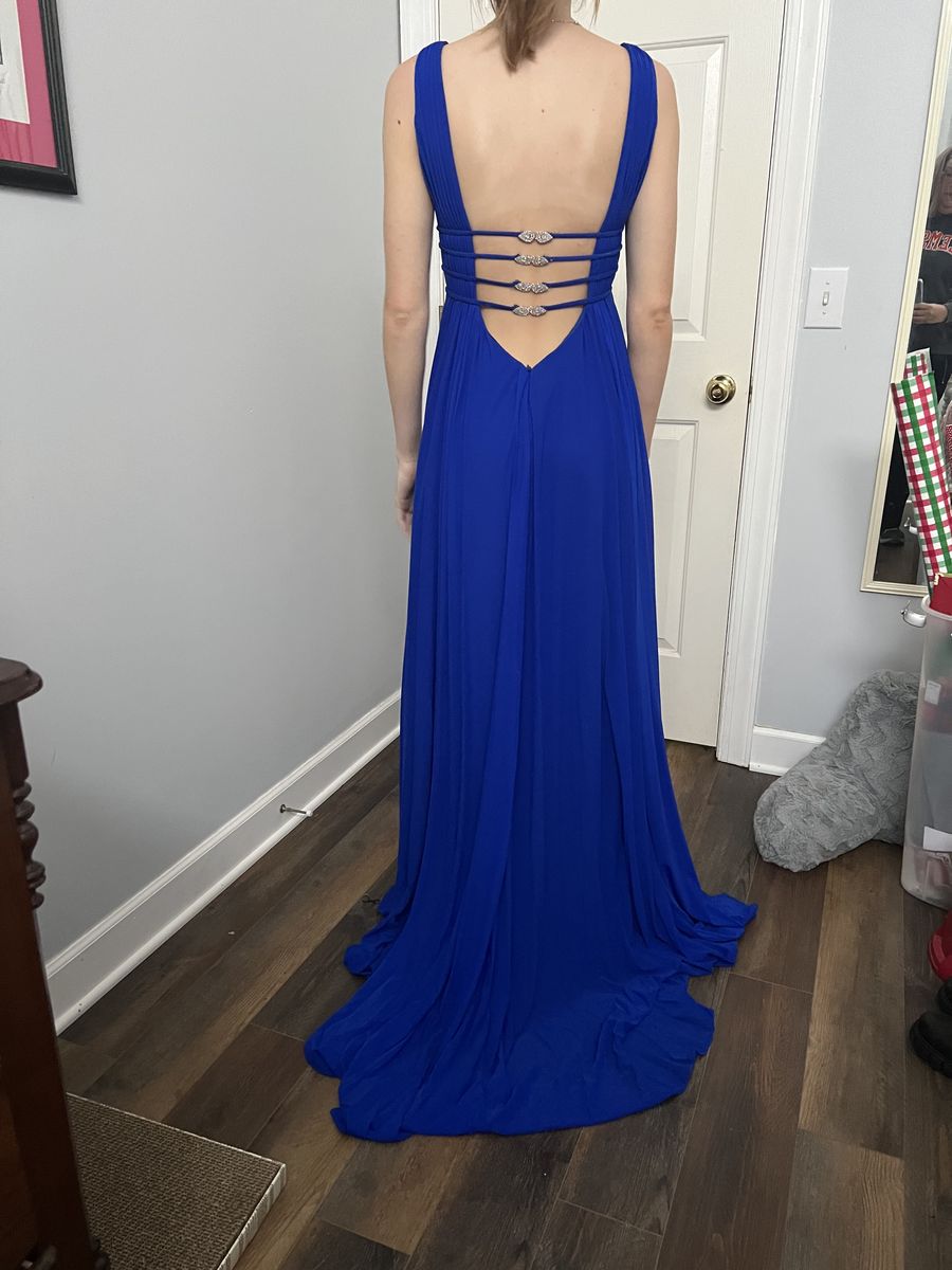 Jovani Size 0 Prom Plunge Royal Blue Side Slit Dress on Queenly