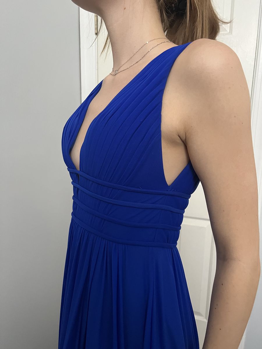 Jovani Size 0 Prom Plunge Royal Blue Side Slit Dress on Queenly