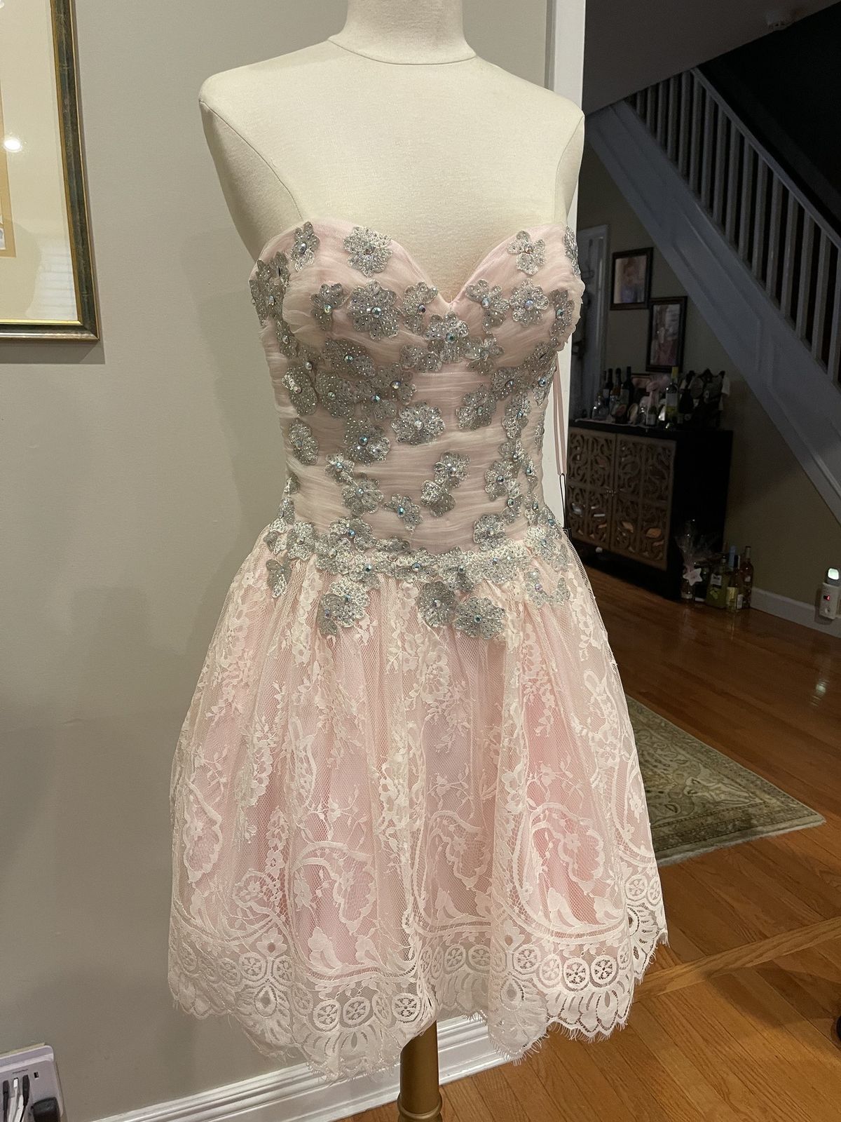 La Femme Pink Size 6 Lace A-line Sequin Homecoming Cocktail Dress on Queenly