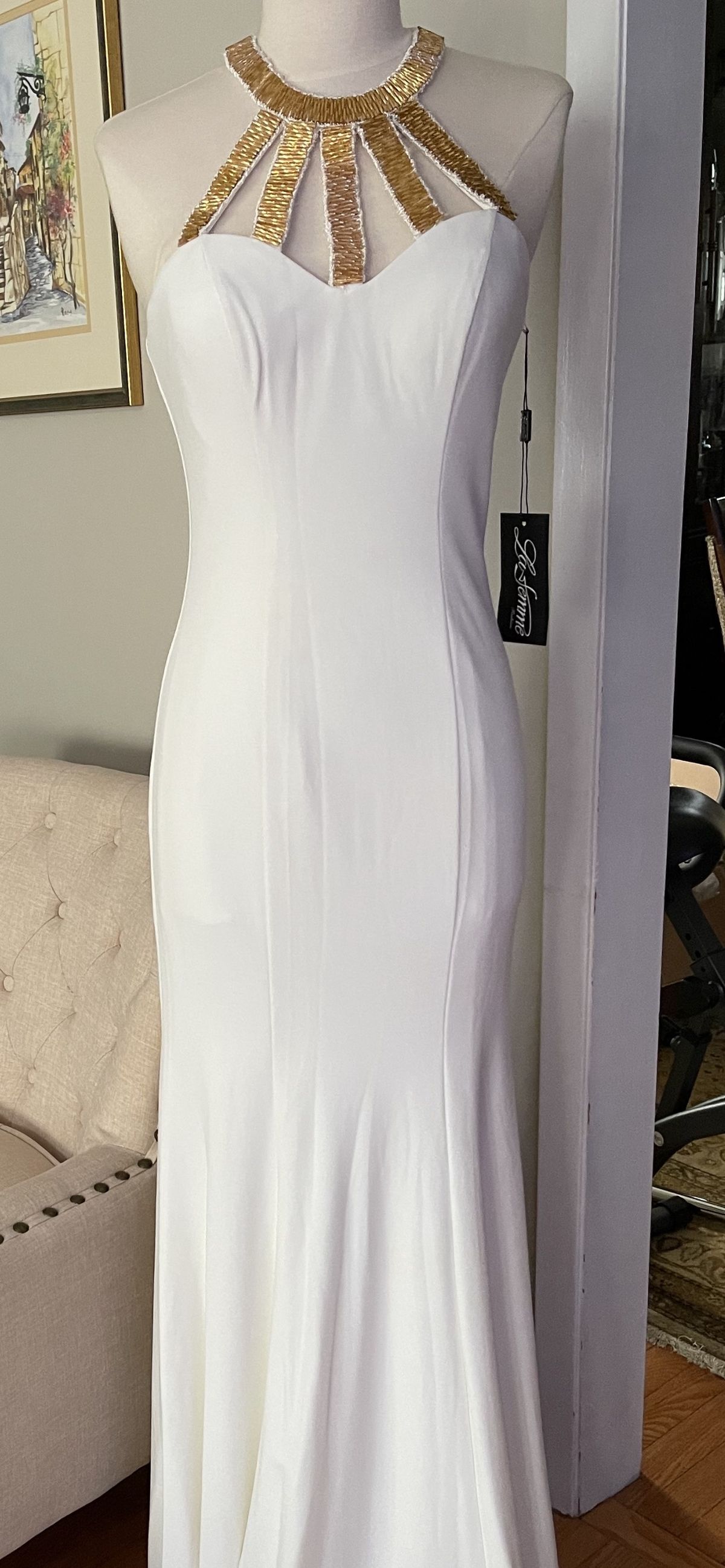 La Femme Size 2 Prom Halter White Mermaid Dress on Queenly
