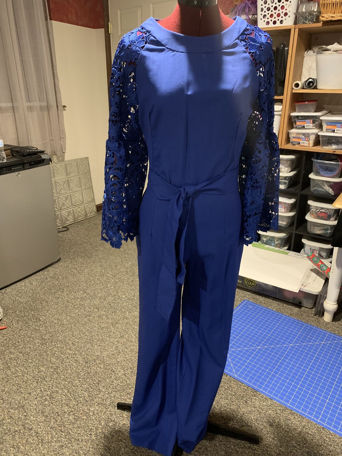 Custom made Size 4 Homecoming Lace Blue Formal Jumpsuit on Queenly