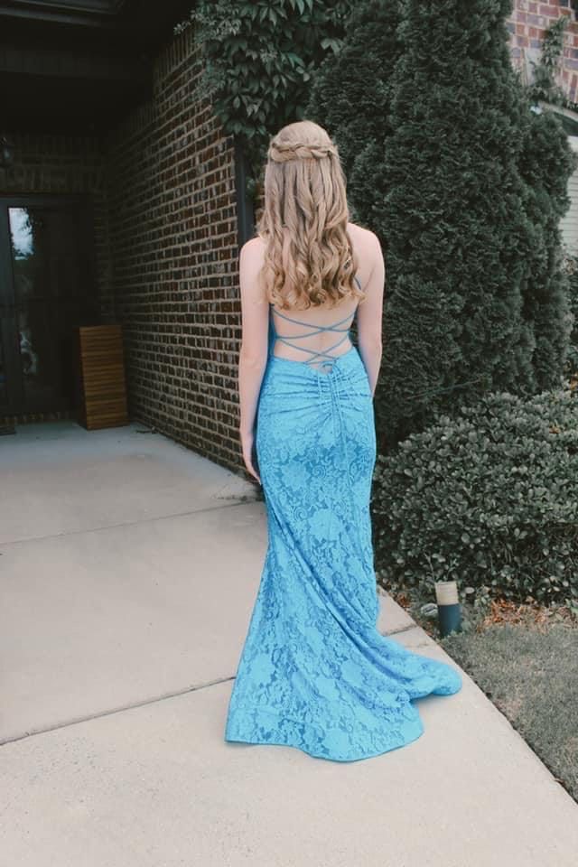 Sherri Hill Size 0 Prom Lace Blue Mermaid Dress on Queenly