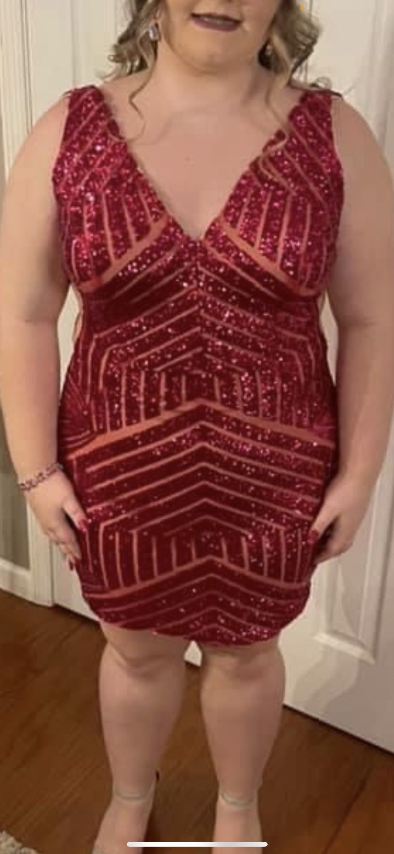 Jovani Plus Size 22 Homecoming Hot Pink Cocktail Dress on Queenly